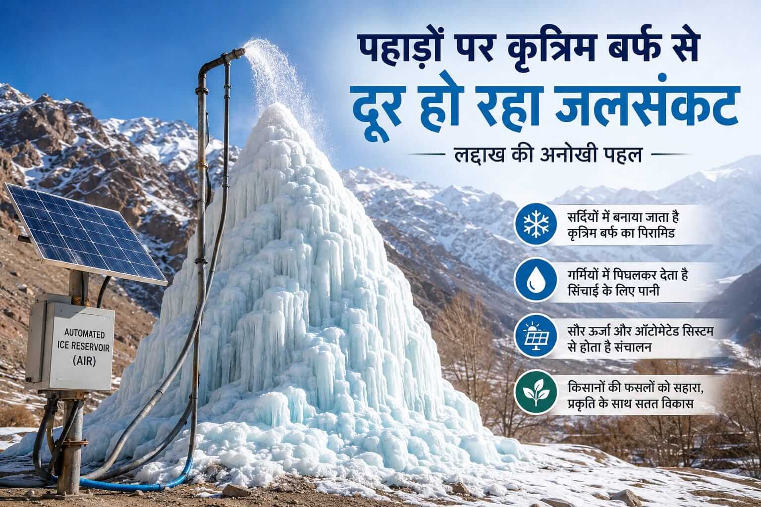 Artificial Ice Stupa in Ladakh : बना दुनिया के लिए मिसाल : पहाड़ों पर कृत्रिम बर्फ से दूर हो रहा जलसंकट